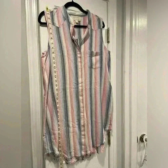 Anthropologie Cloth & Stone Ripped Hem Sleeveless Striped Shirt Dress Size M - Picture 8 of 11